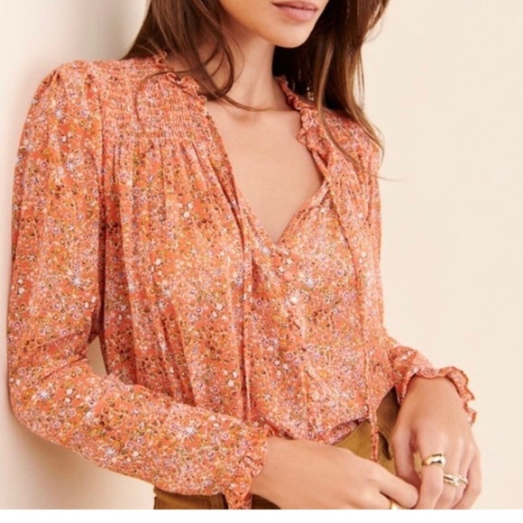 Free People coral Lela long sleeve blouse - Picture 4 of 8